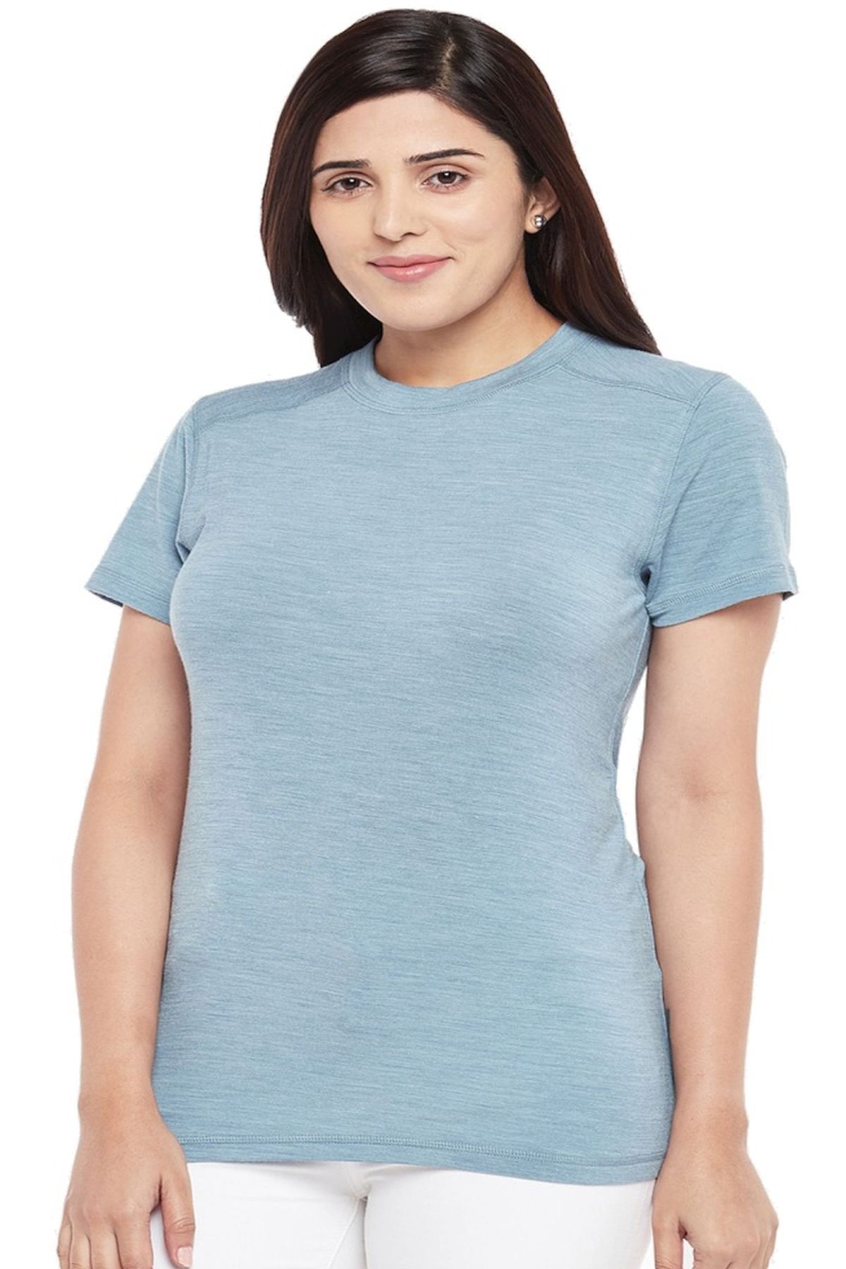 Sky Blue Merino Bamboo Thermal Half Sleeves Tee | Women 